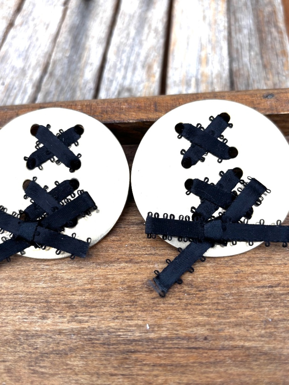Vintage Laura Vogel NYC Clip-On Earrings | Black Ribbon & Gold Tone | 1980s